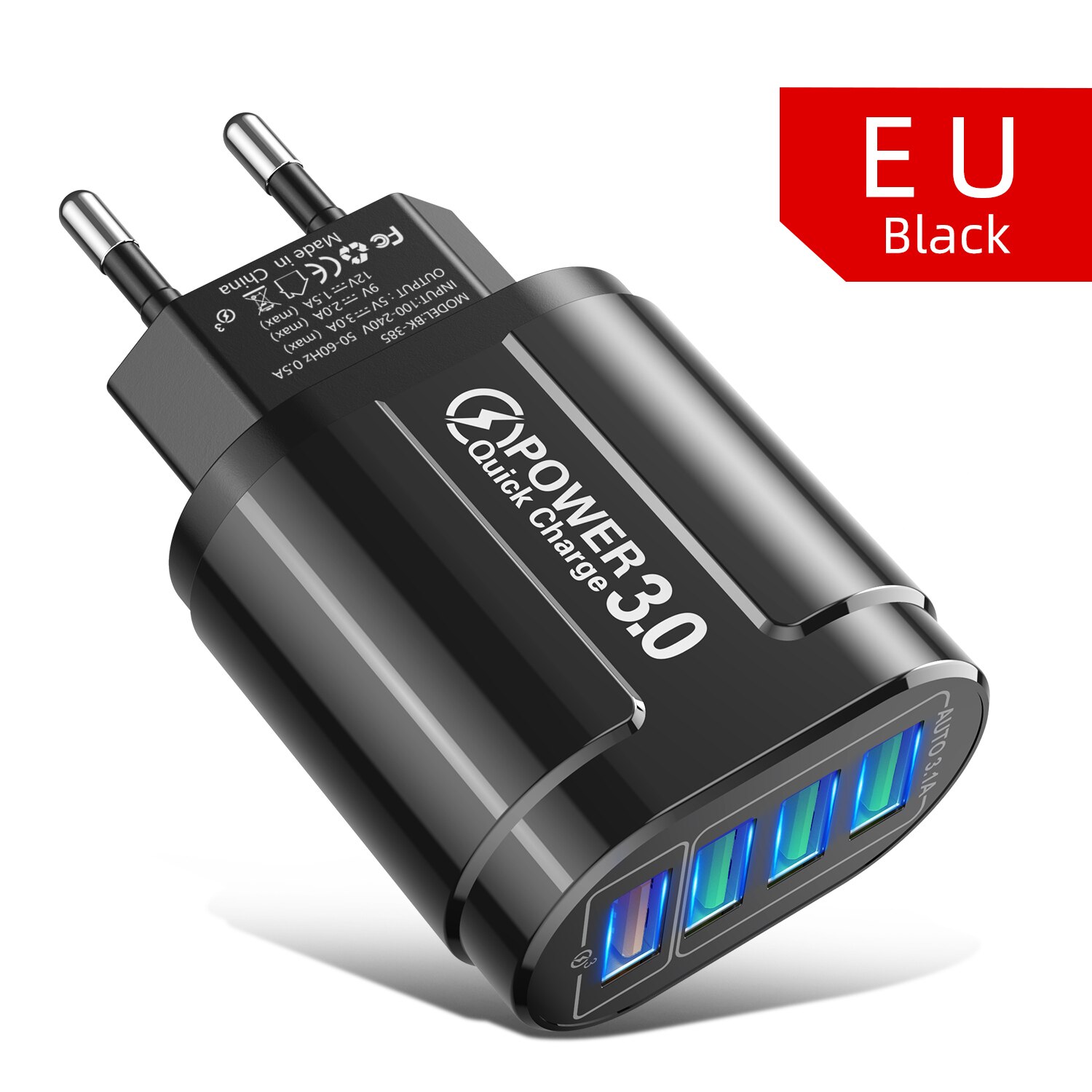 4 Poorten 48W Usb Lader Snel Opladen Qc 3.0 Muur Opladen Voor Iphone 13 12 Samsung Redmi Xiaomi Mi 11 Mobiele Telefoon Adapter Reizen: 4Port EU plug Black