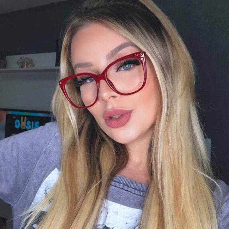Monturas de gafas transparentes con luz azul para mujer, lentes de estilo de ojo de gato rojo, gafas graduadas con montura para ordenador