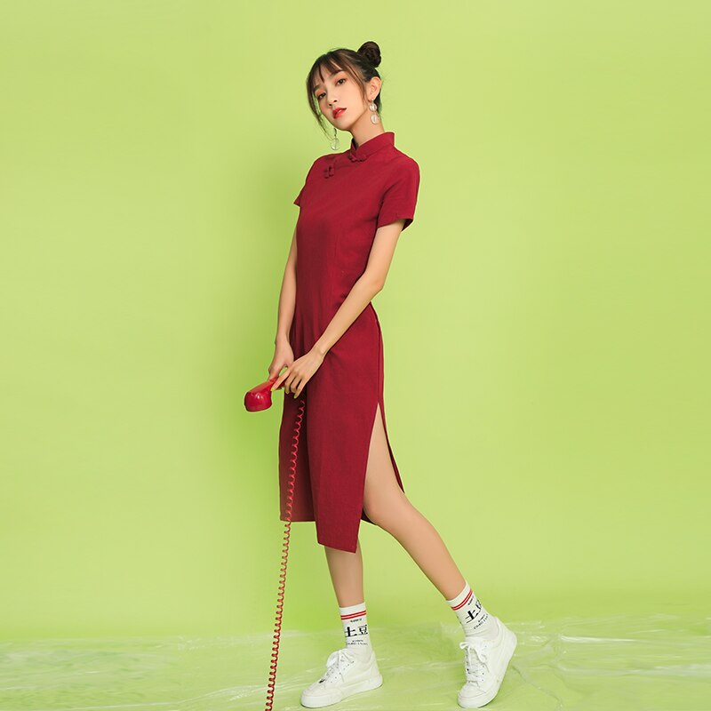 Chinese Traditional Improved Cheongsam Summer Short-sleeved Mini Qipao Dress Modern Daily Slim Qipao Dresses Vestido