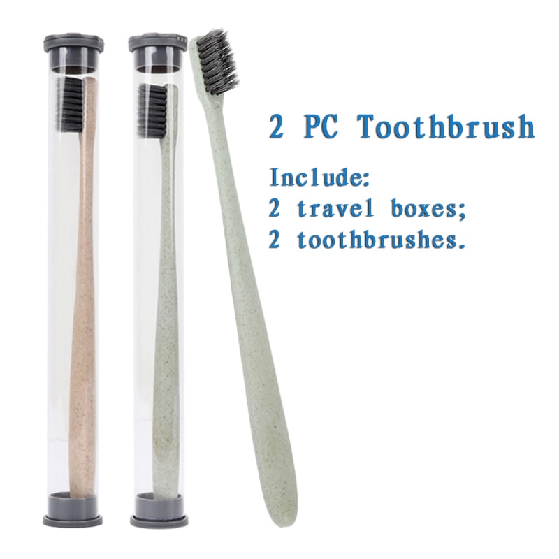 Houtskool Tandenborstel Tarwestro Fonkelende Tanden Whitening voor Volwassen Volledige Hoofd Fijne Zachte Haren Tandenborstel Bamboom Tandenborstel: 2 pcs