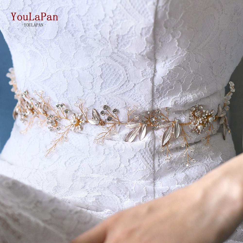 YouLaPan SH294 Simple Bridal Dresses Belt Rose Gold Wedding Dress Accessories Women Waist Belt Flower Bridal Sash Crystal Belt