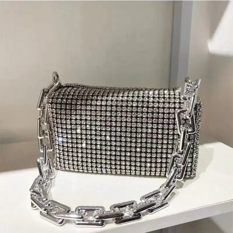 Allover-Beuteltasche mit Strasssteinen, Balltasche mit Glitzerkette, Mini-Umhängetasche für Damen (6,3 x 3,54) Zoll).