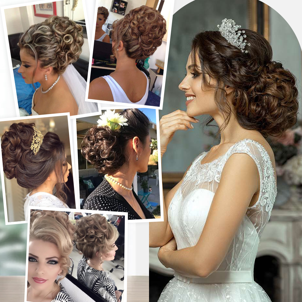 Coque bagunçado coque de cabelo premium sintético encaracolado prato de cabelo pentes de metal em elegante scrunchie bun extensão de cabelo para mulheres