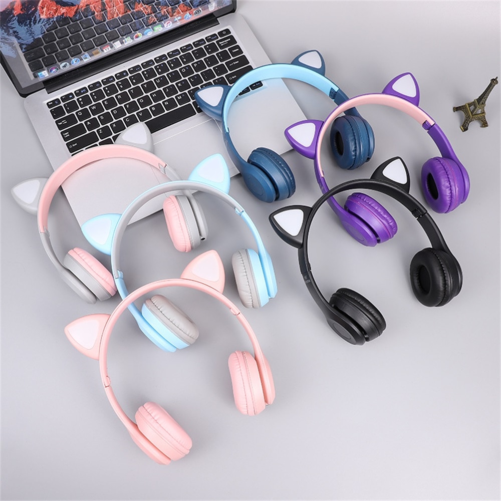 Cute Cat Ears Bluetooth Wireless Headphone With Mic Noise Cancelling Stereo Music Helmet Phone Headset Kid Girl
