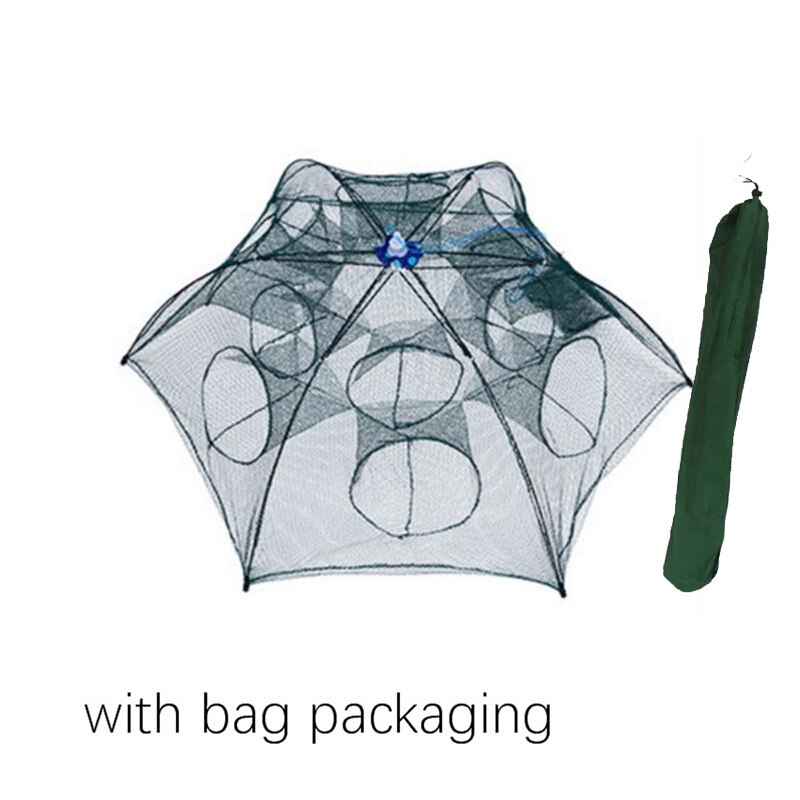 Automatic Folding Fishing Net Prawn Cage Nylon Crab Net Thick Umbrella Frame Portable Shrimp Cage With Bait Bag Fishing Tool: Orange