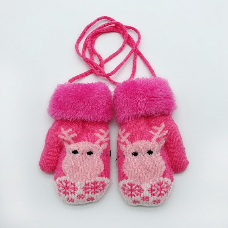 Toddler Baby Cute Thicken Plus Velvet Cartoon Bear Girls Boys Of Winter Warm Gloves double Thick Knitting Gloves: M