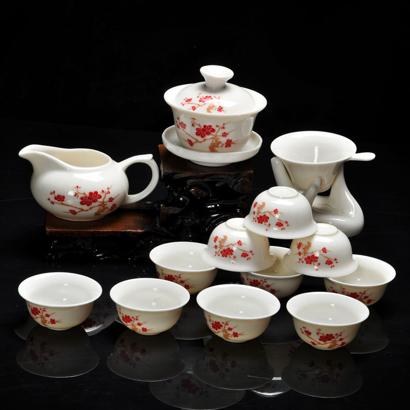 14 Pieces Kung Fu tea set,Chinese Pattern Include White Glazed Ceramic Porcelain Dragon 10pcs Tea Cups and Teapot