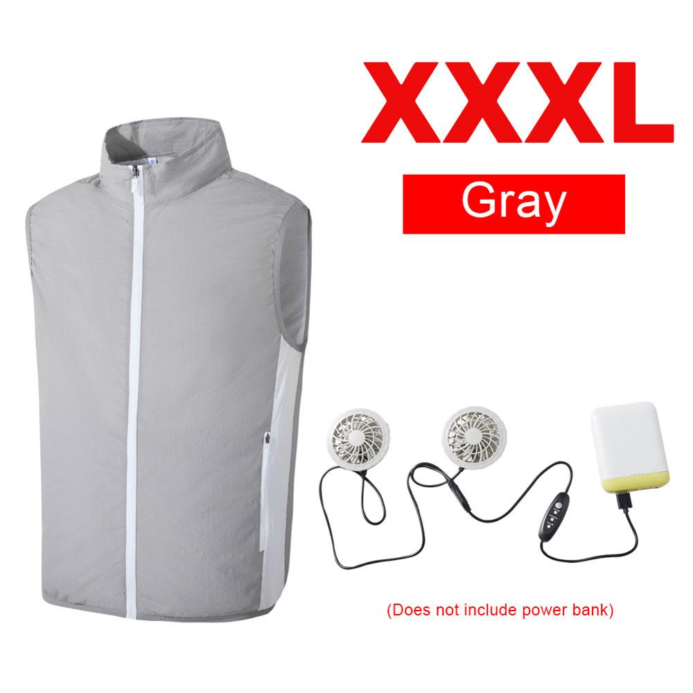 Stor sommarfläkt kylväst herr dam luftkonditionering cool kappa utomhus solskyddsjacka usb charing väst: Grå xxxl