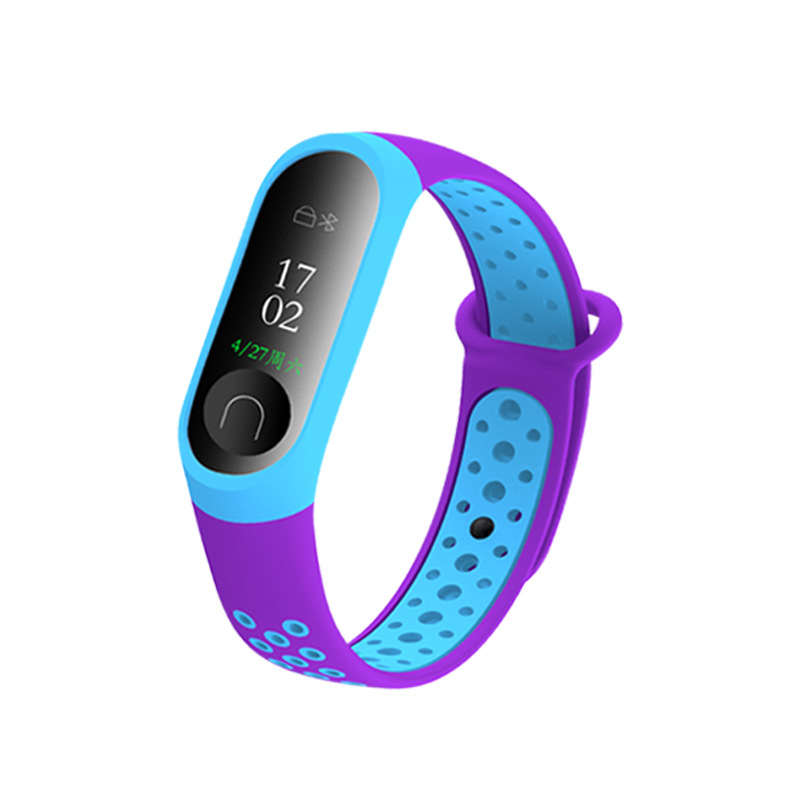 Neue Doppel Farbe Armband Uhr Band für mi llet Armband 3 Silikon Smart-Sport-Armband für Xiao mi mi Band 3 Fitness Armband: blue purple