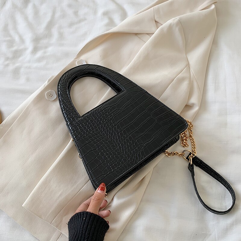 Kleine Steen Patroon Pu Lederen Crossbody Tassen Voor Vrouwen Ketting Handtassen Lady Schoudertas Simple Totes Handtas: Big Black