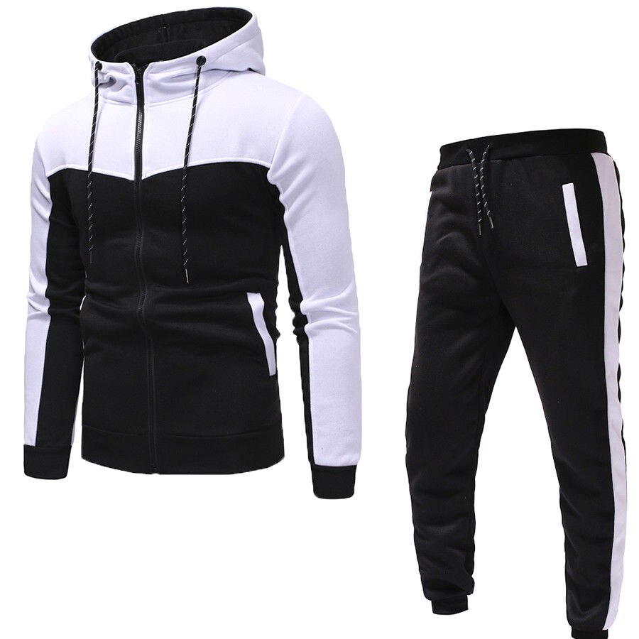 Survêtement à capuche pour hommes, ensembles de vêtements de sport masculins, sweat-shirt + pantalon, avec fermeture éclair, ensemble 2 pièces, automne-hiver, collection survêtement: WHITE / XL