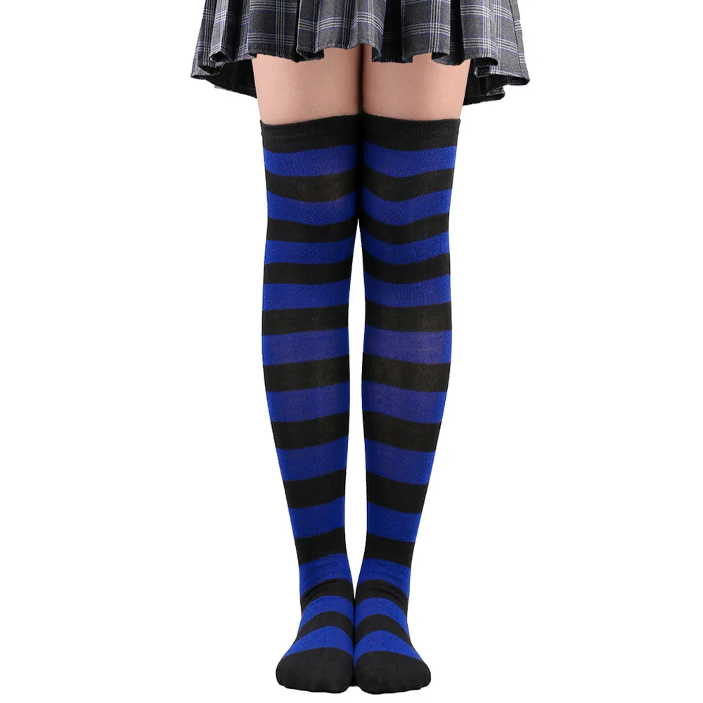 Medias altas hasta el muslo a rayas para mujer, calcetines largos por encima de la rodilla en negro, blanco y rosa, Cosplay de Lolita Harajuku Y2k 2025: Naranja