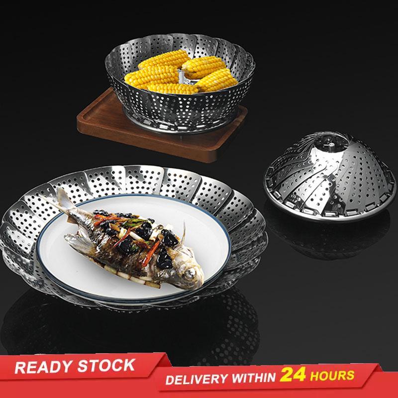 Stainless steel steaming tray, multifunctional fruit tray, folding steamer, retractable steaming rack, kitchen storage box