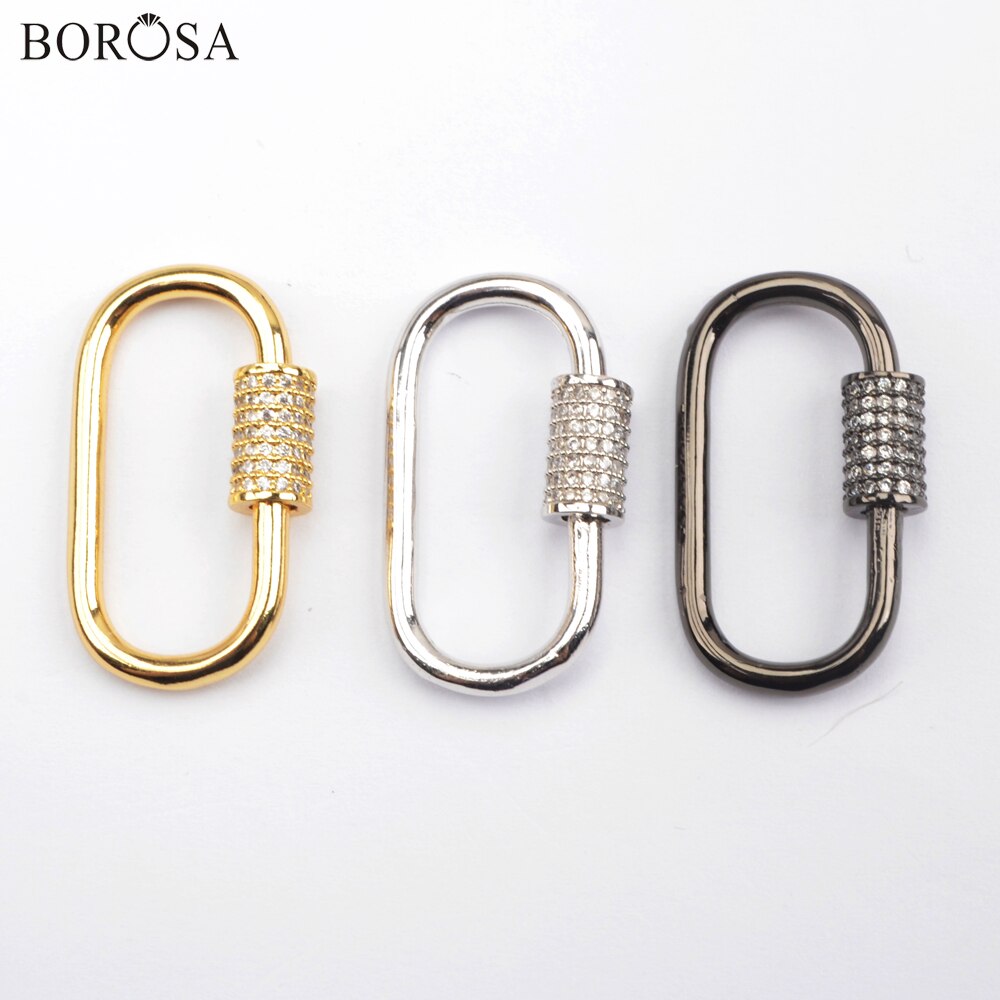 BOROSA Oval Spirale Schraube Schließe Charms Anhänger Schmuck Zubehör Micro Gepflasterte CZ Gold Farbe Lock Haken für Halskette WX1352