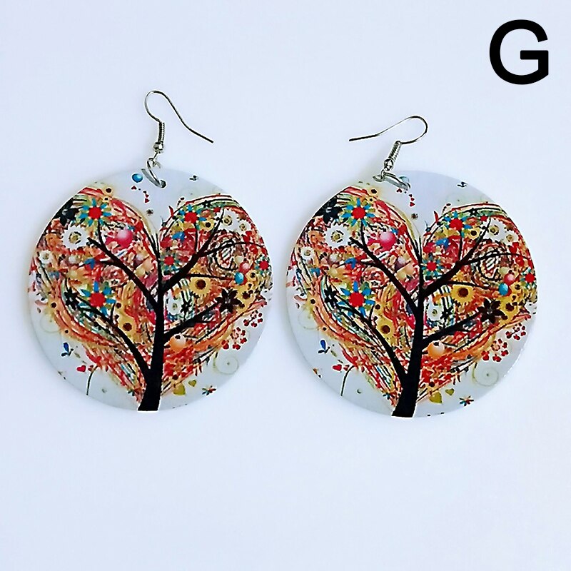 Afrykańskie kolczyki w stylu klasyczny drewniane kolczyki w stylu etnicznym kolczyki w stylu etnicznym tkanina wzór nadrukowany pętle na uszy dla damska biżuteria na prezent: G