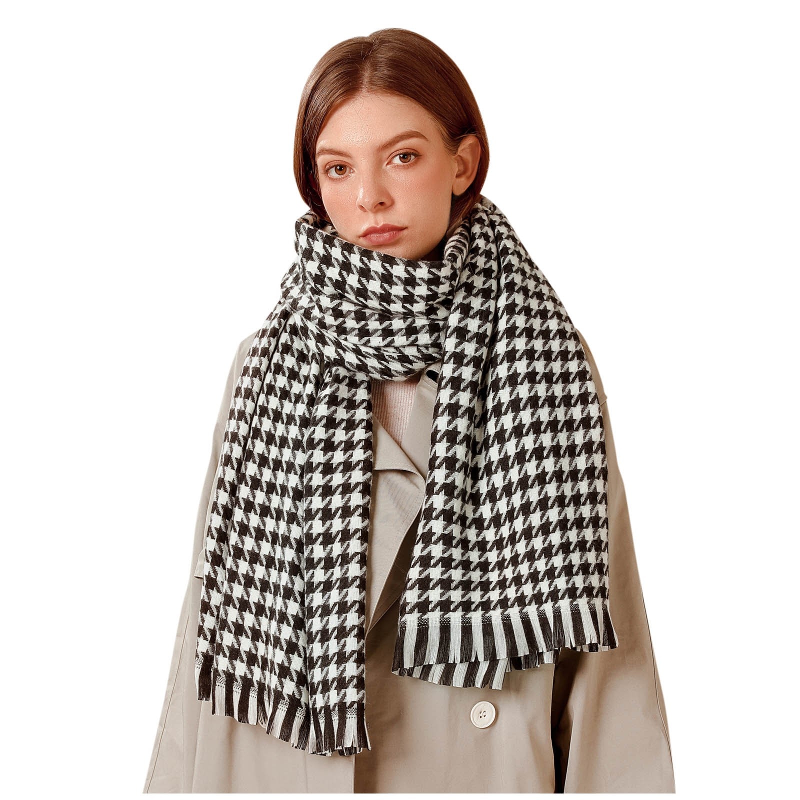 Foulards pour femmes hiver doux décontracté gland pied de poule impression silencieux szalik
