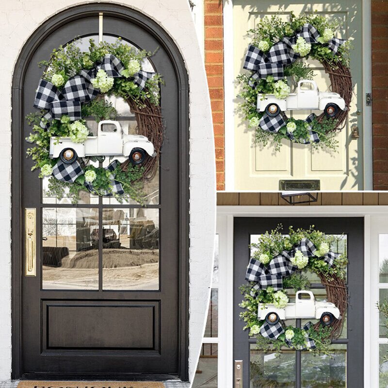 Pompoen Truck Krans Deur Opknoping Ornamenten Xmas Hanger Vrolijk Kerstfeest Decoratie Voor Thuis Halloween Party Thanksgiving Decor