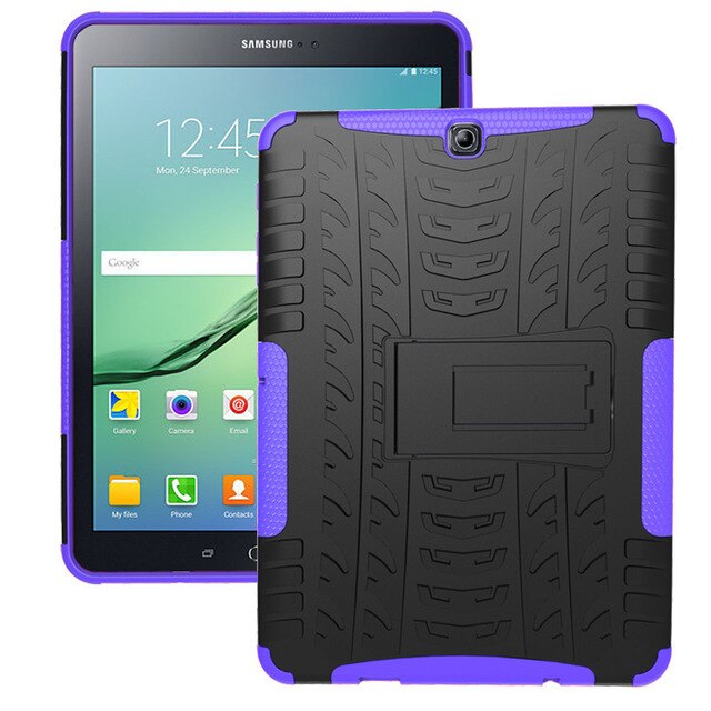 Funda rígida híbrida de TPU para tableta Samsung GALAXY Tab S2 9,7 SM T810 T815 T813 T819, carcasa resistente con película y bolígrafo: purple