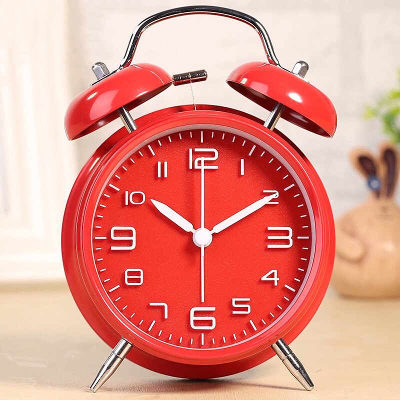 Reloj despertador de doble campana de 4 pulgadas para niños, cronógrafo de Metal con personalidad, , luminoso, para sentarse, decoración del hogar
