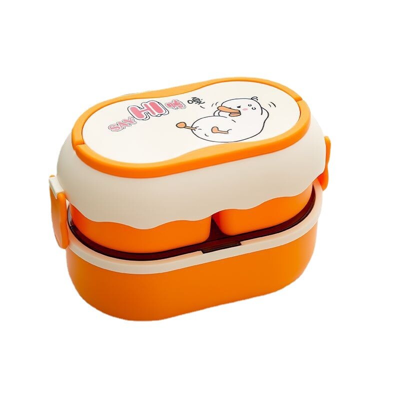 Cartoon Lunch Box Double-Layer Student Lunch Box Portable Large-Capacity Microwaveable Lunch Box Fruit Food Container Box