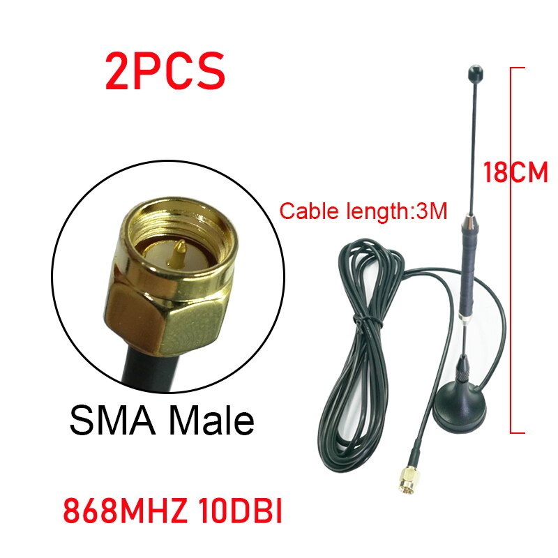 868Mhz Antenna 900 - 1800 Mhz GSM 3G 5dbi SMA Male IOT 300cm Cable 868 mhz 915 mhz antena Sucker Antenne base magnetic antennas: 2pcs 18cm