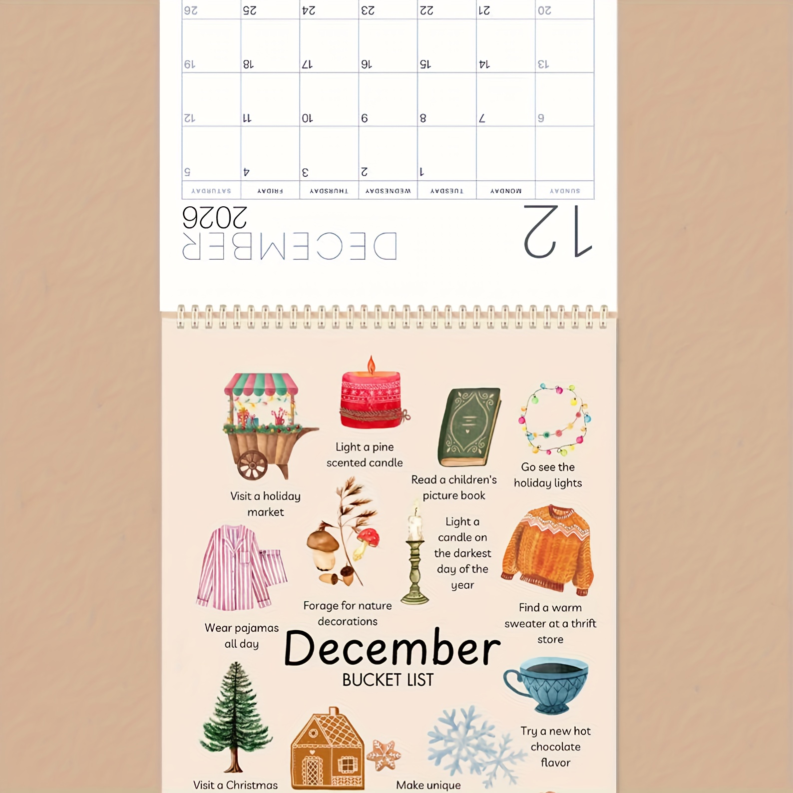 Akvarellkalender och planerare - minimalistisk väggkalender med månatliga layouter, dagliga inspirerande citat