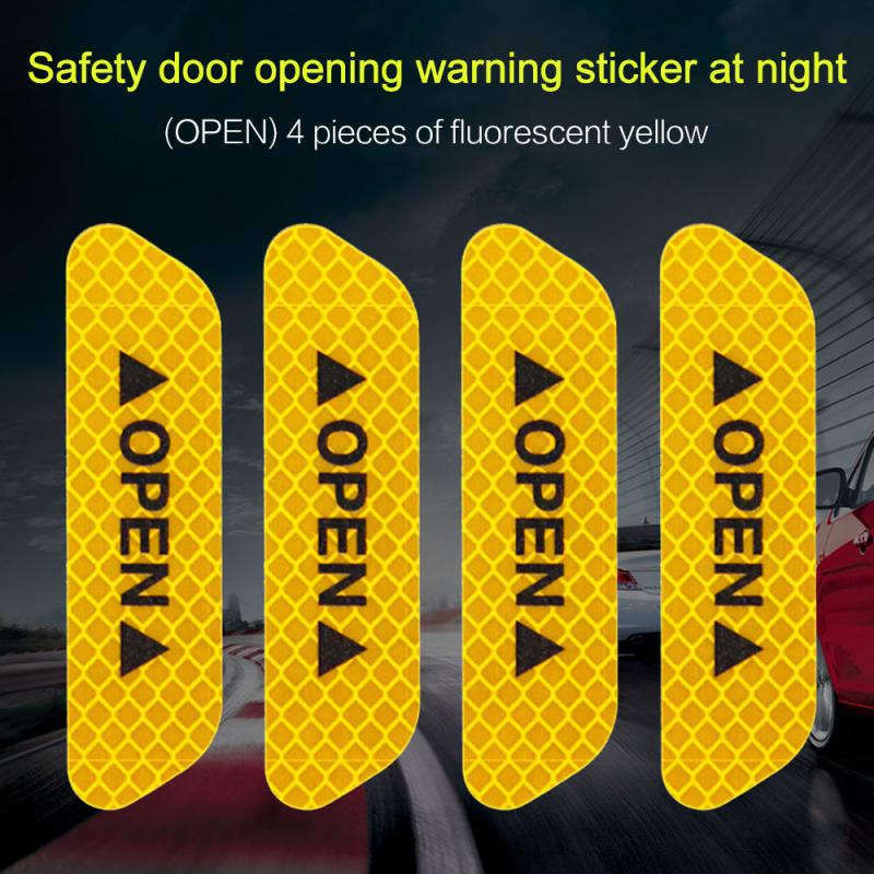 4Pcs Open Met Reflecterende Waarschuwing Stickers Deur Opening Tips Anti-Collision Stickers Veiligheid Decoratieve Stickers Reflecterende Plakken