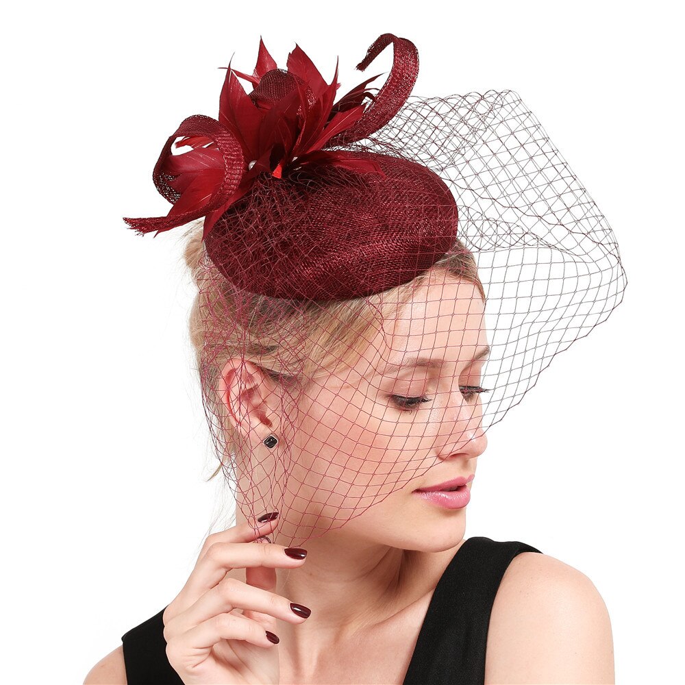 Chapeau de soirée pour femmes, couvre-chef pour fête de mariage, église, couvre-chef, filet pour le visage, accessoires pour cheveux