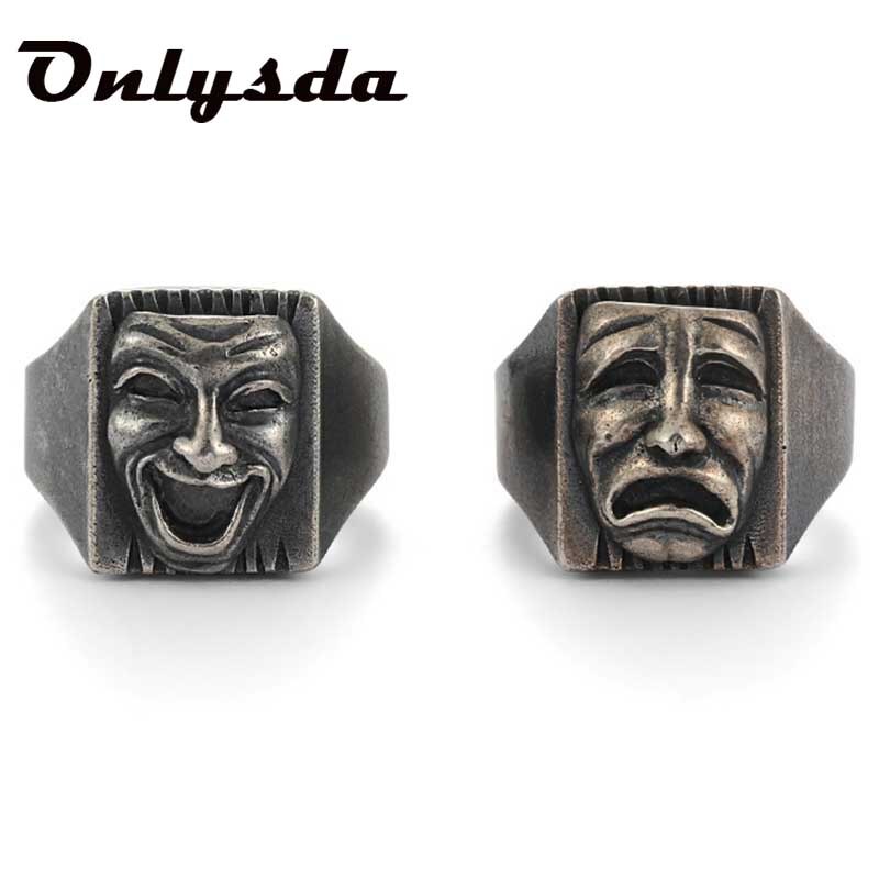 316L Stainless steel Men&#39;s Retro Gothic Biker Punk Vintage Ring Smile Face Mask Helmet Nordic Pagan Viking Jewelry OSR263