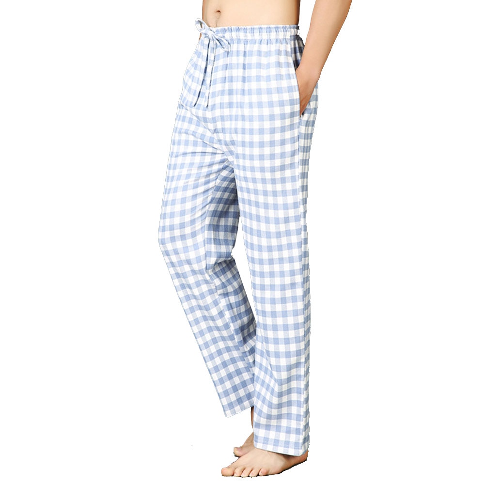 Herre pyjamasbukser i blød bomuld plaid/stribe elastisk linning nattøj pyjamas loungebukser