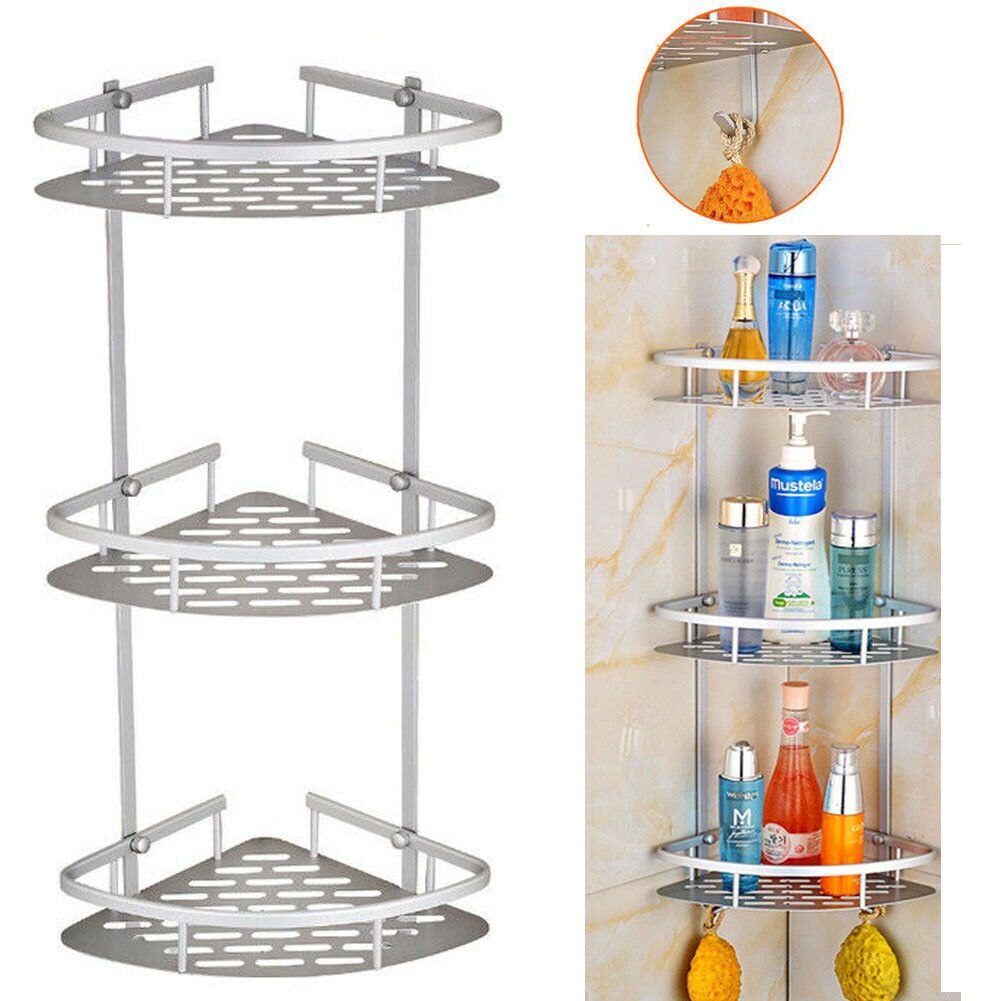 2/3 Layers Triangular Corner Organize Rack Shelves Basket Hanger Shampoo Organizer Shower Bathroom Shelf Kitchen Aluminum