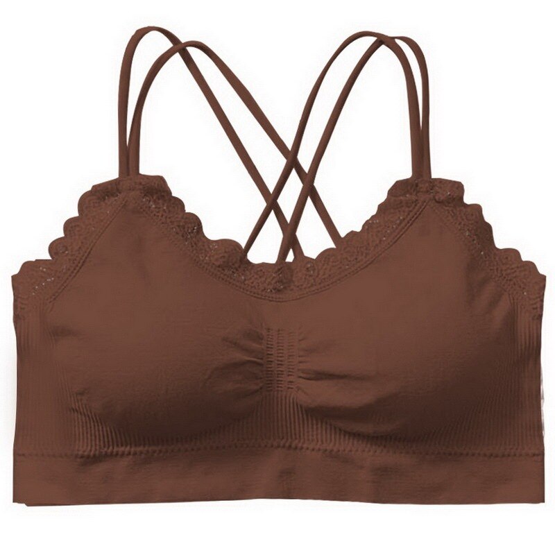 Ladies Camisole Underwear Solid Color Cross Bandage Vest Top No Steel Ring Comfortably Beautiful Back Sling: coffee