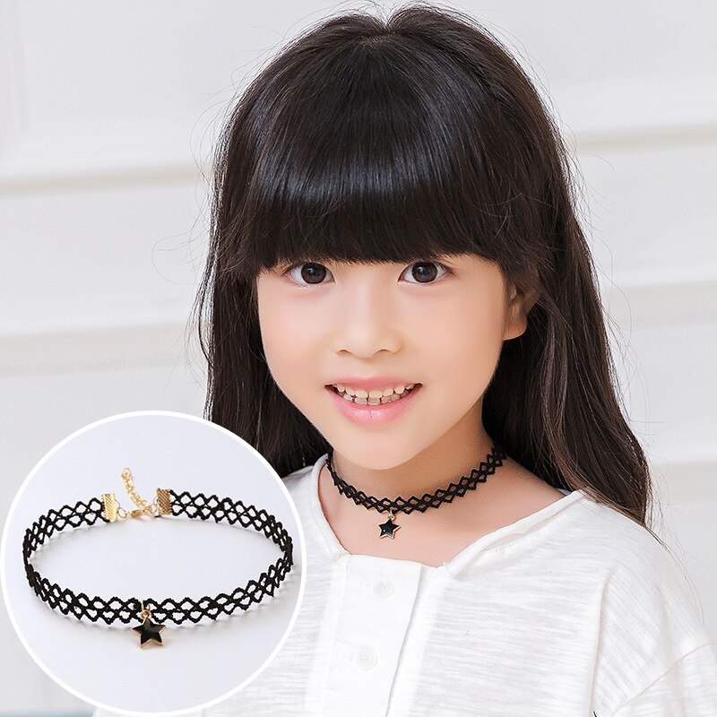 METOO 11pcs Dei Monili Delle Ragazze per I Bambini Nero Della Collana Multi Strato di Pizzo Catene Choker Della Collana Per Bambini Gotico Stretch Gioielli Bambino: 8