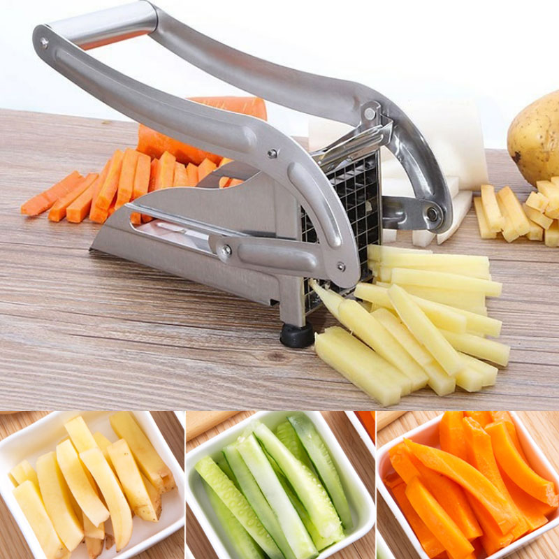 Manual Stainless Steel French Fry Cutter Potato Vegetable Chopper Dicer Cutters Potato Chips Strip Cutting Fries Kitchen Gadgets