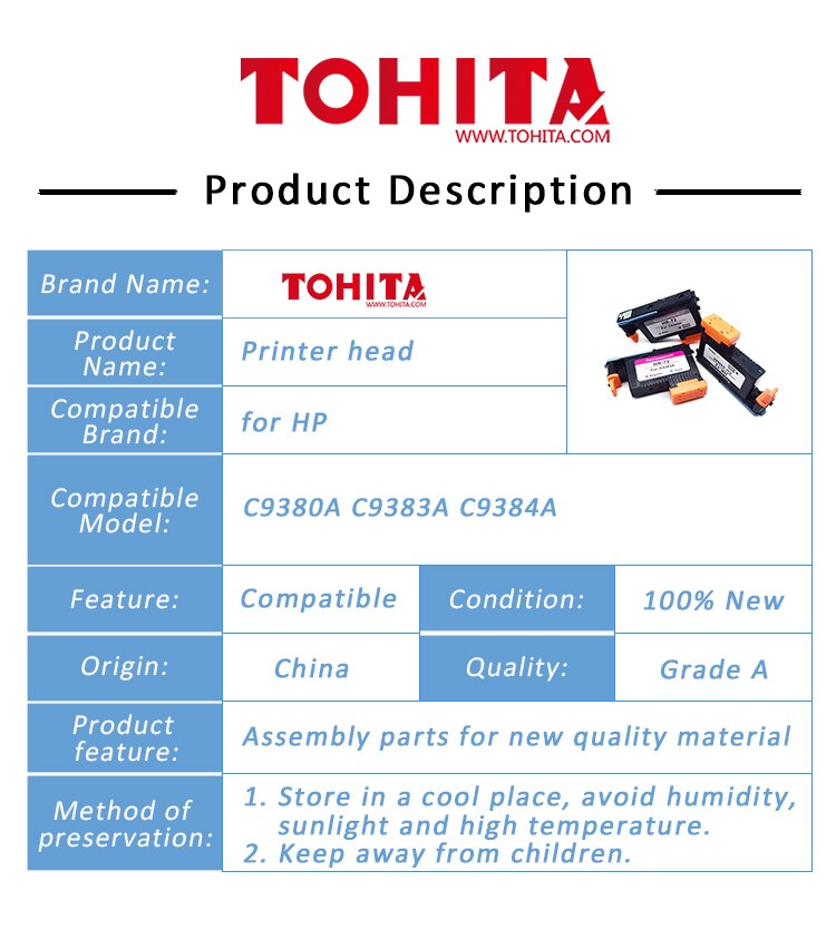 TOHITA impresora universal cabeza C9380A C9383A C9384A cabezal de impresión para HP DesignJet 72 T1100 T1120 T1120ps T1200 T1300 T130