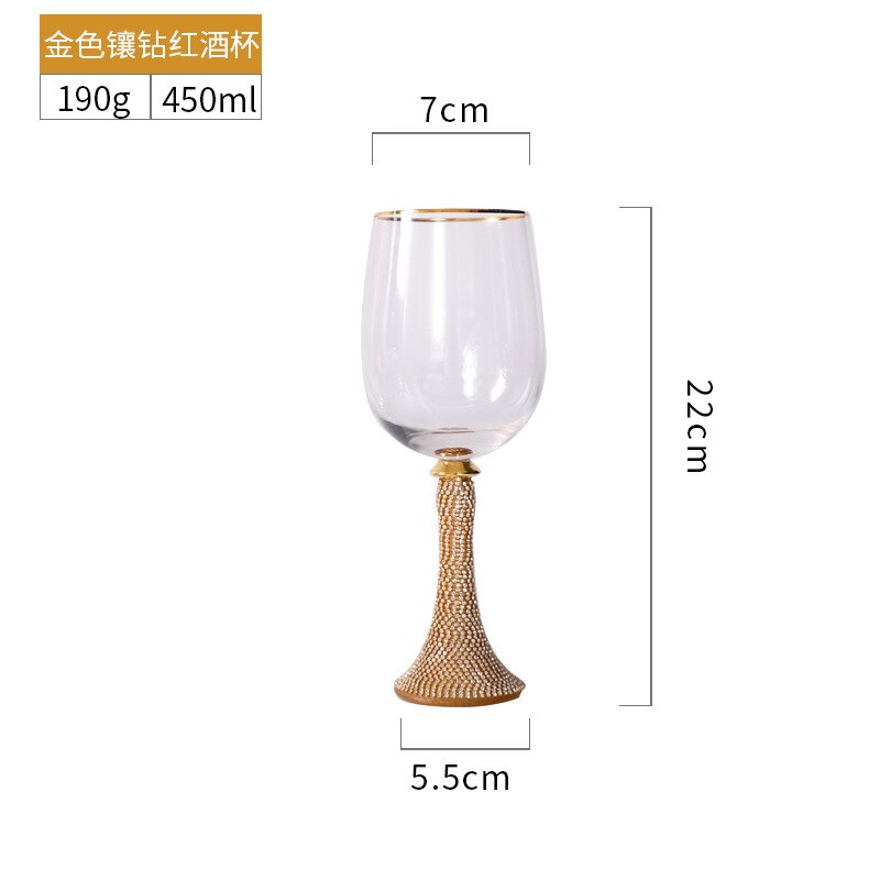 Diamond-studded wine glass, metal base, glass, crystal stem wine glass, champagne glass, family party, restaurant, bar, wine set: C