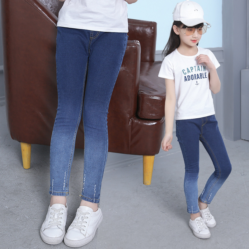 Koreaanse kinderen Jeans Kids Meisje Skinny Jeans Kinderen Broek Elastische Taille Deep Blue Kids 4 5 7 8 12 jaar oud Broek