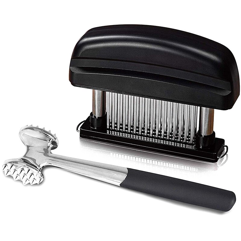 Kitchen Meat Tender Set-Heavy Manual Hammer Hoe Tool and Tender Meat Needle Tool with 48 Stainless Steel Sharp Blade Steak,Chick