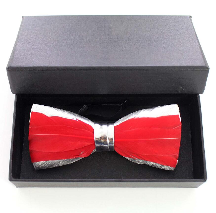 Ricnais – nœud papillon en cuir et plume pour homme, fait à la main, avec boîte , accessoires pour fête de mariage: 09