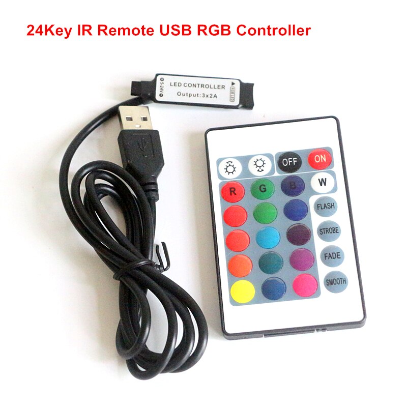 Usb rgb led controller  dc5v dimmer mini 3 key 24 key  ir 17 key rf trådlös fjärrkontroll för  dc5v rgb led strip tape belysning