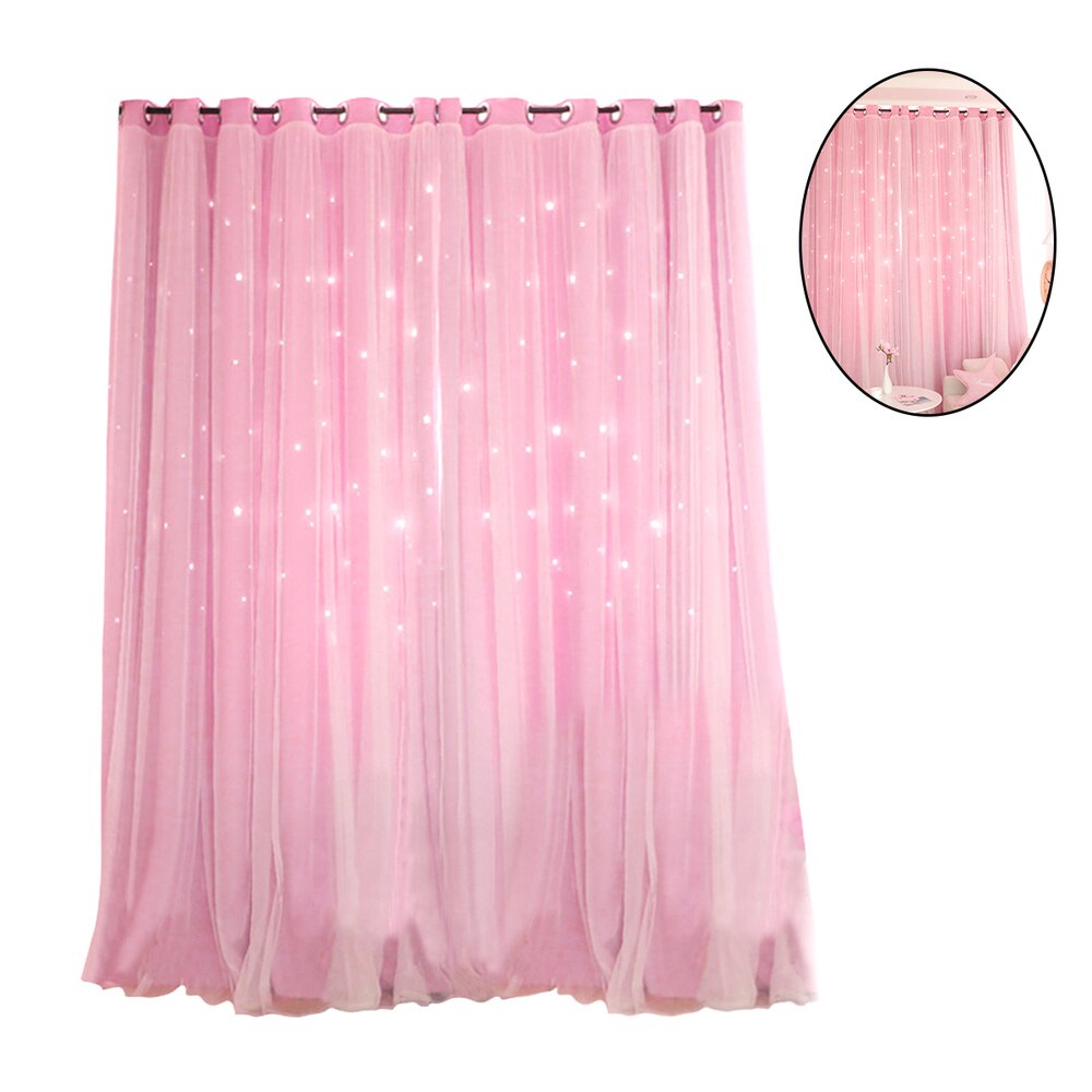 Cortinas con estrellas, doble tela y gasa, grises