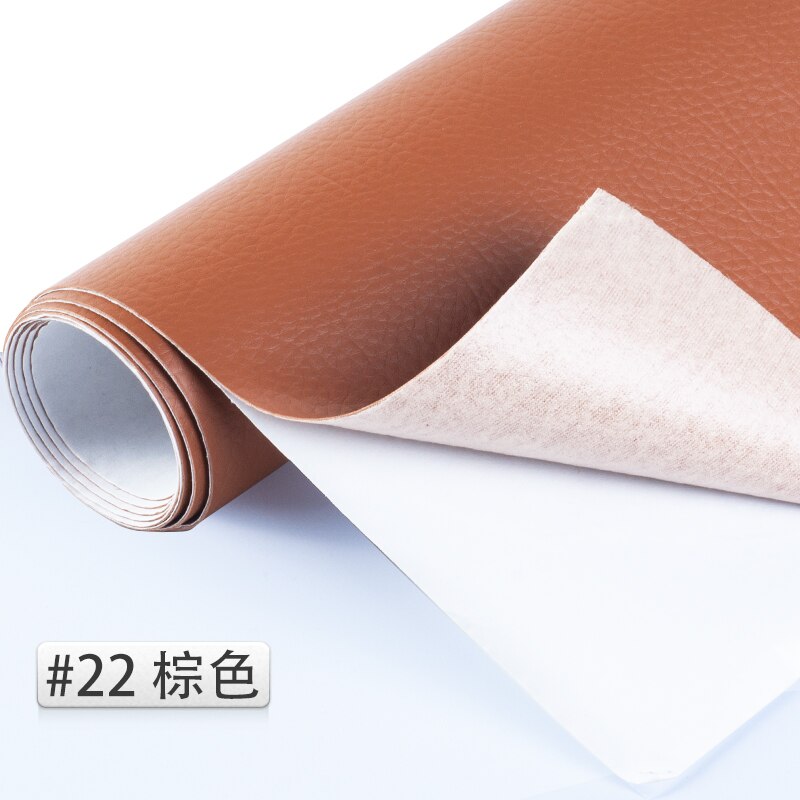 50*138cm Reliëf Lijm Lederen litchi PU Leer Stof Terug Lijm Kunstmatige Synthetisch Leer Stoffen DIY Bag Bank materiaal Effen gekleurd kunstleer kunstleer stof naaien DIY tas schoenen materiaal: 22 Brown