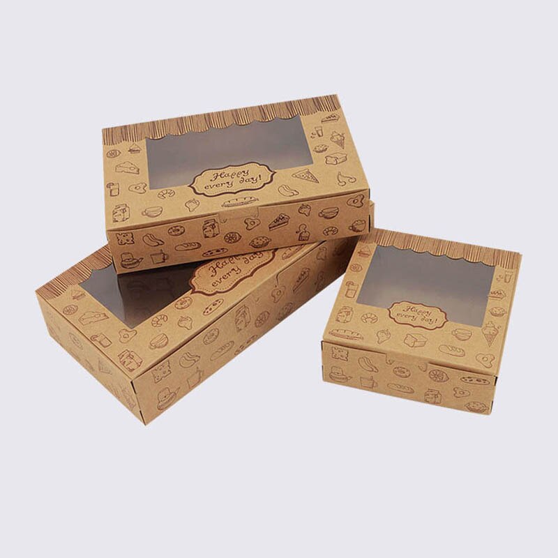 10pcs With Clear Window Kraft Paper Packaging Box Cake Box For Egg Tart Cupcake Wedding Home Party Supplies Candy Boxes