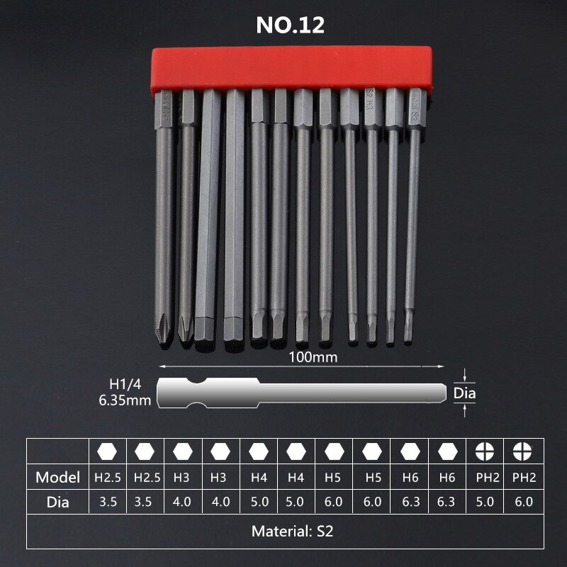 12pcs Set Security Tamper Proof Magnetic Screwdriver Drill Bit Screwdriver Bits Hex Torx Flat Head 1/4 "50mm 75mm 100mm: 12