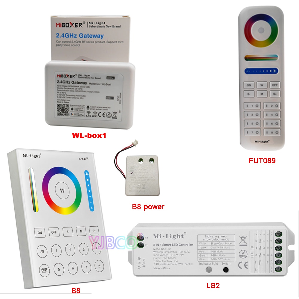 Miboxer fut 089/b8 2.4g rgb+cct trådløs 8 sone fjernkontroll;veggmontert berøringspanel; ls2 5in 1 smart led strip-kontroller wl-boks 1
