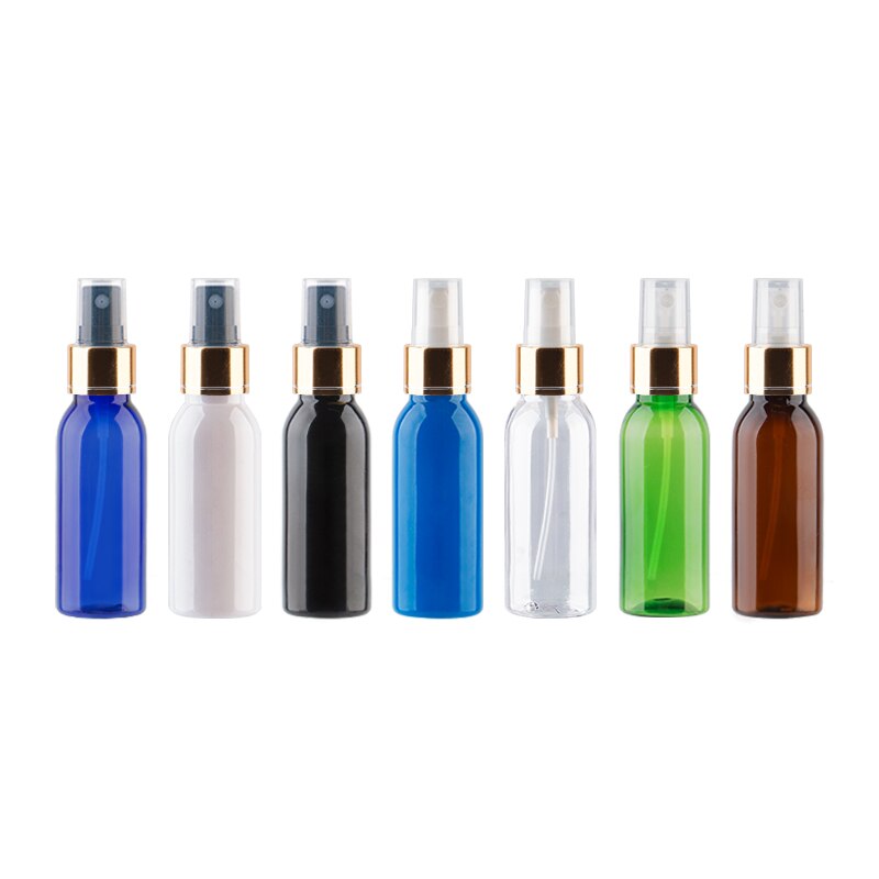 30ml Kleine Plastic Hervulbare Flessen Met Gouden Aluminium Sproeier Pomp 30cc X 50 Mist Spray Container Mini Parfum fles