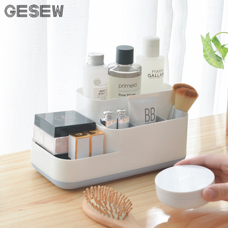 Gesew badeværelse arrangør boks stor kapacitet skillevæg opbevaring boks makeup vitrine badeværelse tilbehør sæt bad arrangør