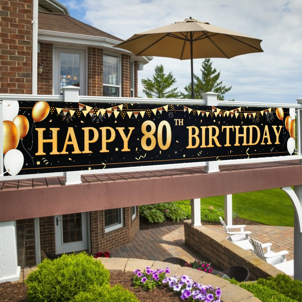 Large Size Birthday Banner Birthday Party Decoration 30 40 50 60 70 80Years DIY Birthday Background Banner Hanging Flag 210x50cm: 80 year