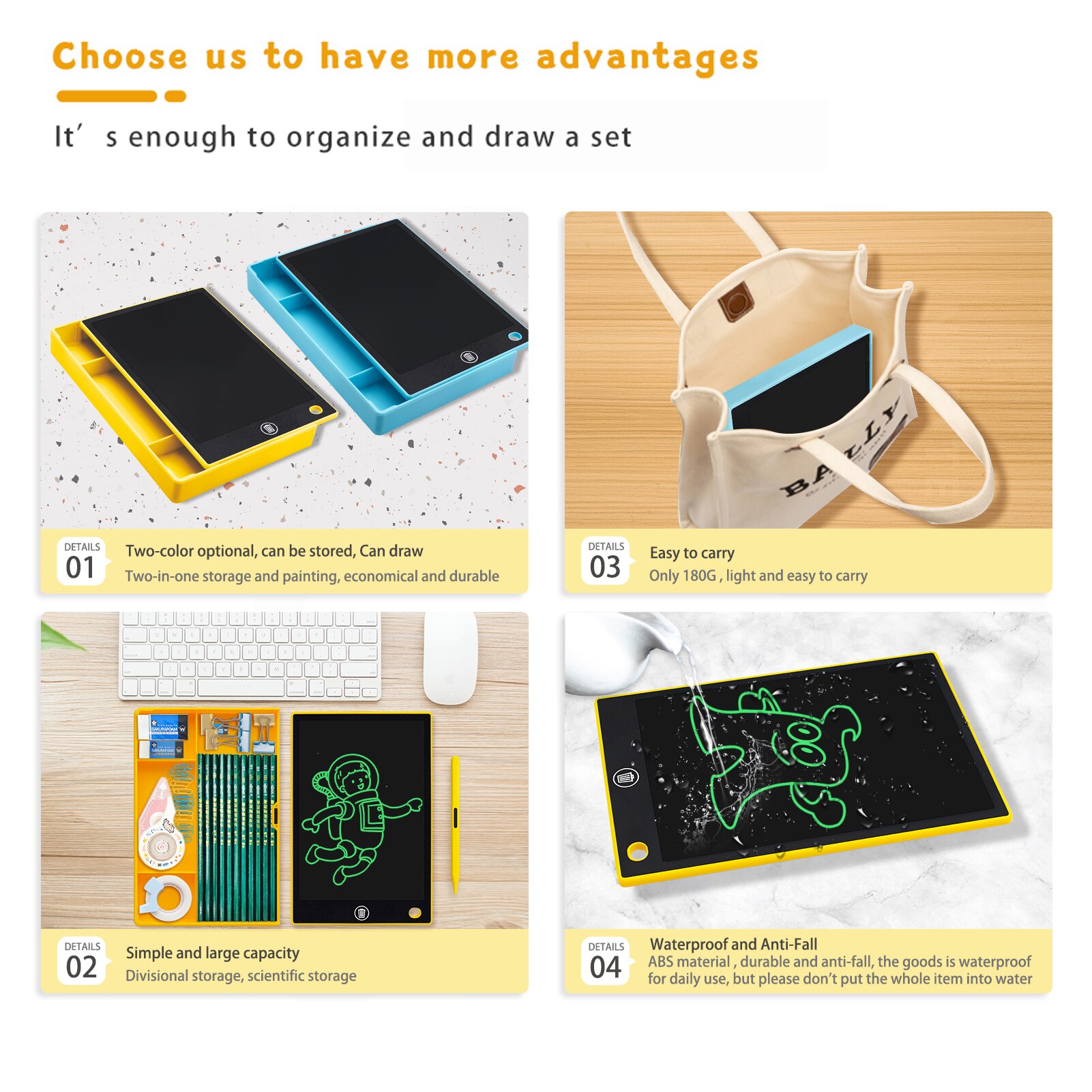 LCD Writing Tablet with Pencil Case Rechargeable Drawing Board 9.5 Inch Colorful Screen with Stylus Drawing Writing Taking Notes