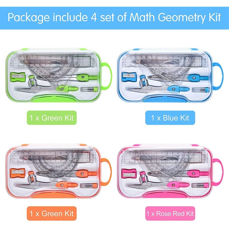 4 Set Math Geometry Kit Sets 10 Piece Drawing Tool Set Student Supplies with for Drafting and Drawings